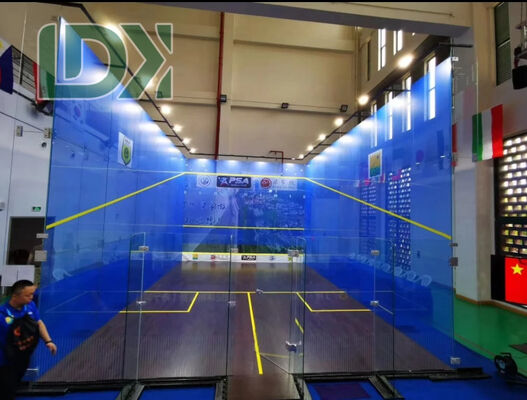 Panoramic AllGlass Squash Court Blus Glass Wall Squash Venue High Visibility Squash With Support Lighting System
